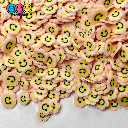 Smiling Flower Happy Face Fimo Slices Pink Yellow Fake Clay Sprinkles Decoden Jimmies Sprinkle