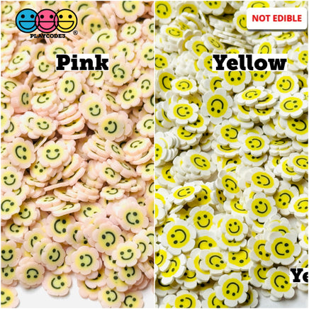 Smiling Flower Happy Face Smile Yellow Pink Fimo Slices Fake Clay Sprinkles Decoden Jimmies Sprinkle