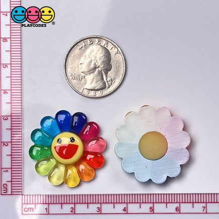 Smiling Flower Rainbow Colors Flowers Cute Flatback Charm Cabochons 10 Pcs Fake Food