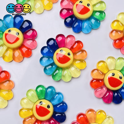 Smiling Flower Rainbow Colors Flowers Cute Flatback Charm Cabochons 10 Pcs Fake Food