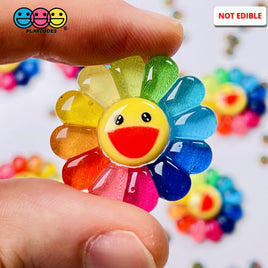 Smiling Flower Rainbow Colors Flowers Cute Flatback Charm Cabochons 10 Pcs Fake Food