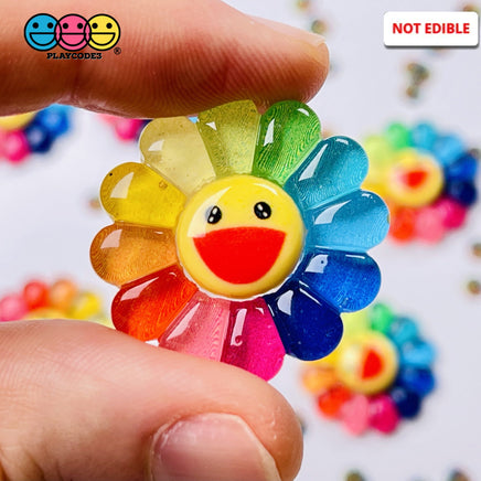 Smiling Flower Rainbow Colors Flowers Cute Flatback Charm Cabochons 10 Pcs Fake Food