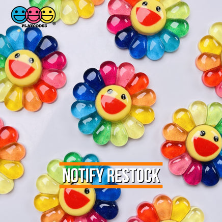 Smiling Flower Rainbow Colors Flowers Cute Flatback Charm Cabochons 10 Pcs Fake Food
