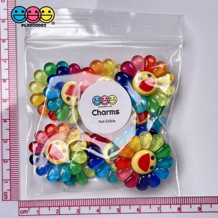 Smiling Flower Rainbow Colors Flowers Cute Flatback Charm Cabochons 10 Pcs Fake Food