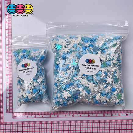 Snow Blizzard Snowflake Fimo Glitter Beads Mix Faux Sprinkles Christmas Funfetti Sprinkle