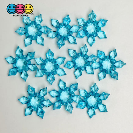 Snow Flake Blue And Clear Transparent Winter Christmas Holiday Cabochons Decoden Charm 10 Pcs