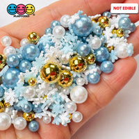 Snow Flake Winter Holiday Gold Blue 6/4/2Mm Pearl Beads 5Mm Fake Clay Sprinkles Decoden Fimo