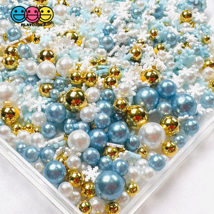 Snow Flake Winter Holiday Gold Blue 6/4/2Mm Pearl Beads 5Mm Fake Clay Sprinkles Decoden Fimo