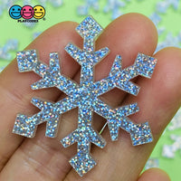10/25Pcs Snow Flake Glitter Flat Back Charms Large Clear Snow Flake Charm