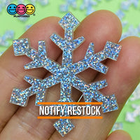 10/25Pcs Snow Flake Glitter Flat Back Charms Large Clear Snow Flake Charm