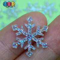 10/25Pcs Snow Flake Glitter Flat Back Charms Small Clear Snow Flake Charm