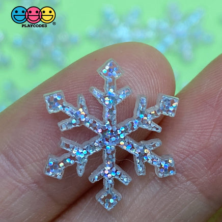 10/25Pcs Snow Flake Glitter Flat Back Charms Small Clear Snow Flake Charm