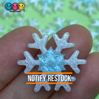 10/25Pcs Snow Flake Glitter Flat Back Charms White Blue Snow Flake Charm