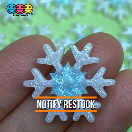 10/25Pcs Snow Flake Glitter Flat Back Charms White Blue Snow Flake Charm