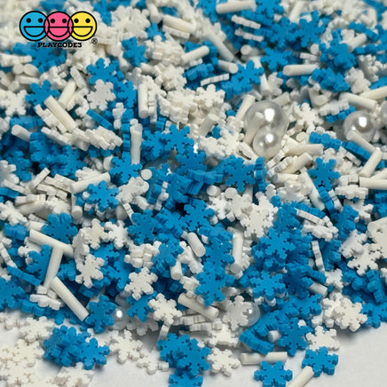 Snowflake Pearl Beads Christmas Holiday Blue White Fake Clay Sprinkles Decoden Fimo Jimmies 10