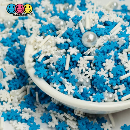 Snowflake Pearl Beads Christmas Holiday Blue White Fake Clay Sprinkles Decoden Fimo Jimmies Sprinkle