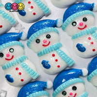 Snowman Blue Winter Hat Flatback Christmas Resin Home Décor Accessories Cabochons 10Pcs Charm
