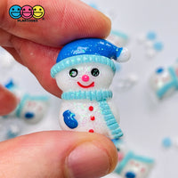 Snowman Blue Winter Hat Flatback Christmas Resin Home Décor Accessories Cabochons 10Pcs Charm