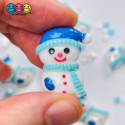 Snowman Blue Winter Hat Flatback Christmas Resin Home Décor Accessories Cabochons 10Pcs Charm