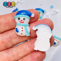 Snowman Blue Winter Hat Flatback Christmas Resin Home Décor Accessories Cabochons 10Pcs Charm