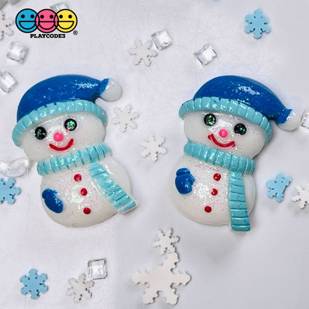 Snowman Blue Winter Hat Flatback Christmas Resin Home Décor Accessories Cabochons 10Pcs Charm