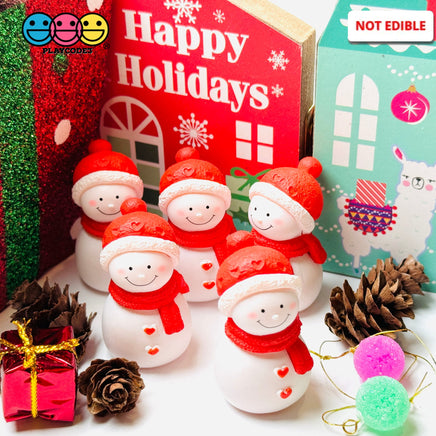 Snowman Christmas Holiday Red Heart 3D Figure Figurine Cabochons Decoden Charm 5 Pcs Playcode3 Llc