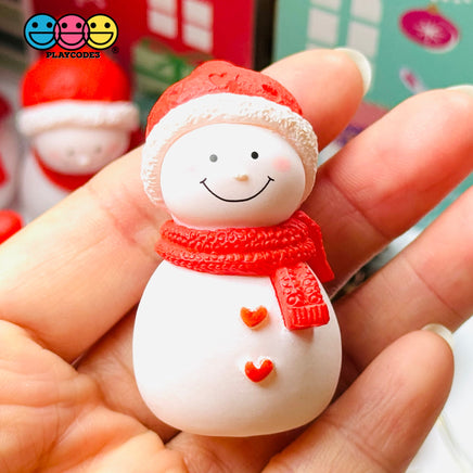 Snowman Christmas Holiday Red Heart 3D Figure Figurine Cabochons Decoden Charm 5 Pcs Playcode3 Llc