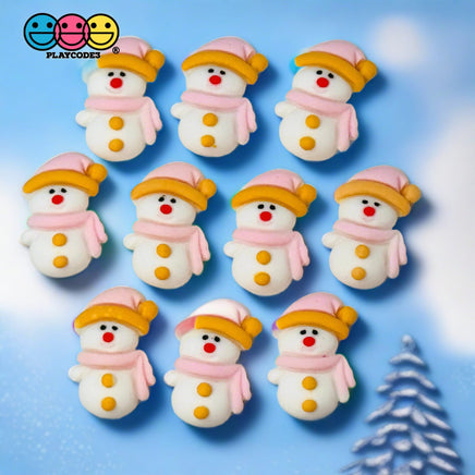Snowman Pink Scarf Hat Christmas Holiday Flatback Cabochons Decoden Charm 10 Pcs