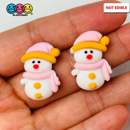 Snowman Pink Scarf Hat Christmas Holiday Flatback Cabochons Decoden Charm 10 Pcs