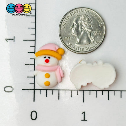 Snowman Pink Scarf Hat Christmas Holiday Flatback Cabochons Decoden Charm 10 Pcs