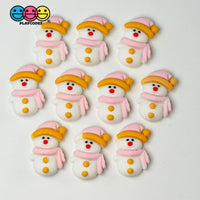 Snowman Pink Scarf Hat Christmas Holiday Flatback Cabochons Decoden Charm 10 Pcs