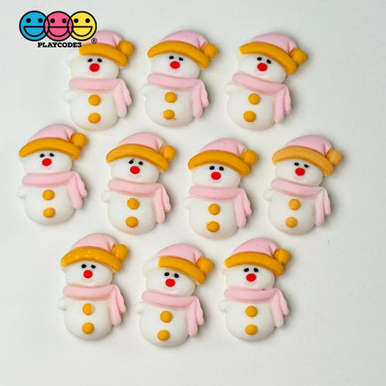 Snowman Pink Scarf Hat Christmas Holiday Flatback Cabochons Decoden Charm 10 Pcs