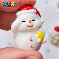 10Pcs Snowman With Star Christmas Miniature Charm Resin Home Décor Accessories Cabochons