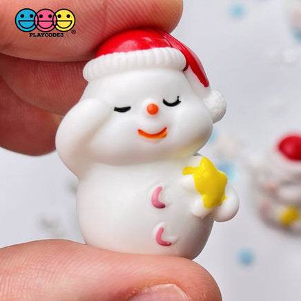 10Pcs Snowman With Star Christmas Miniature Charm Resin Home Décor Accessories Cabochons