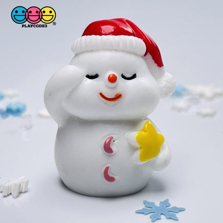 10Pcs Snowman With Star Christmas Miniature Charm Resin Home Décor Accessories Cabochons