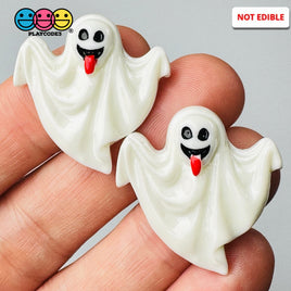 Spooky Tongue Sticking Out Ghost Flack Back Charms Halloween Cabochon 10Pcs Charm