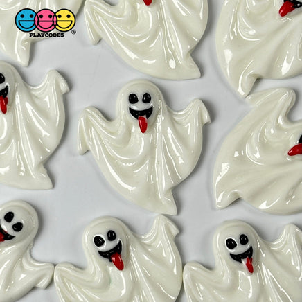 Spooky Tongue Sticking Out Ghost Flack Back Charms Halloween Cabochon 10Pcs Charm