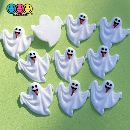 Spooky Tongue Sticking Out Ghost Flack Back Charms Cabochon 10Pcs Charm