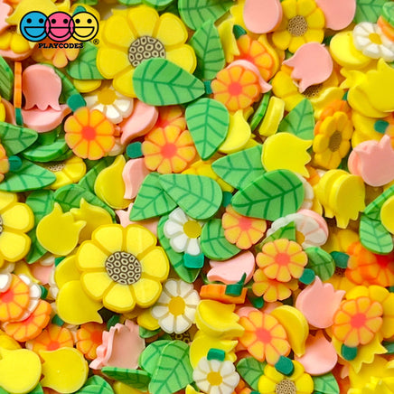 Spring Flowers Tulip Sunflowers Fimo Mix Flower Leaves Daisies Faux Sprinkles Fake Bake Funfetti 20