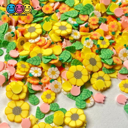 Spring Flowers Tulip Sunflowers Fimo Mix Flower Leaves Daisies Faux Sprinkles Fake Bake Funfetti