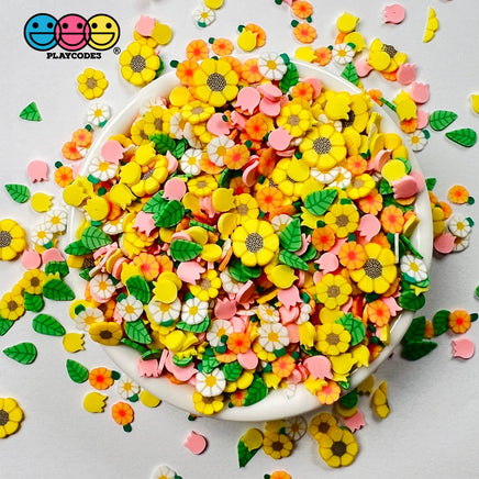 Spring Flowers Tulip Sunflowers Fimo Mix Flower Leaves Daisies Faux Sprinkles Fake Bake Funfetti