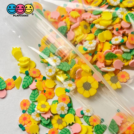 Spring Flowers Tulip Sunflowers Fimo Mix Flower Leaves Daisies Faux Sprinkles Fake Bake Funfetti