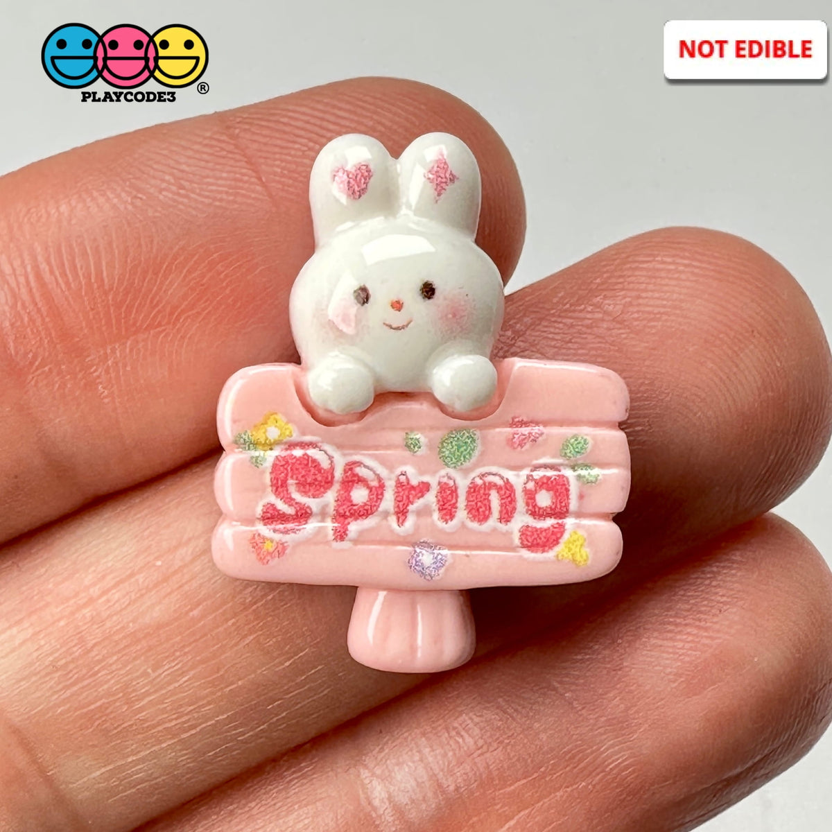 Spring Sign Cute Pink Rabbit Bunny Easter Kawaii Charm Flat back Caboc ...