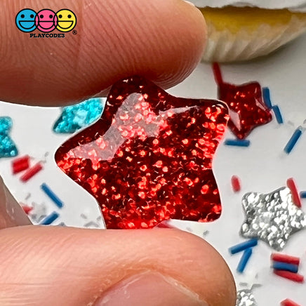 Stars 4Th July Flatback Charms Cabochons Star Red Blue Glitter 15Pcs Charm