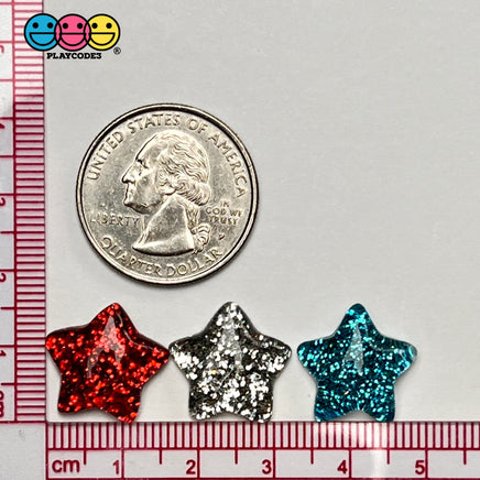 Stars 4Th July Flatback Charms Cabochons Star Red Blue Glitter 15Pcs Charm