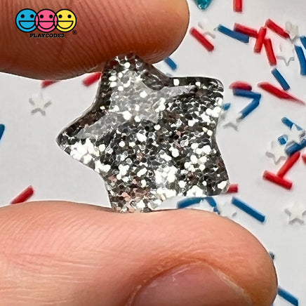 Stars 4Th July Flatback Charms Cabochons Star Red Blue Glitter 15Pcs Charm