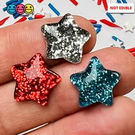 Stars 4Th July Flatback Charms Cabochons Star Red Blue Glitter 15Pcs Charm