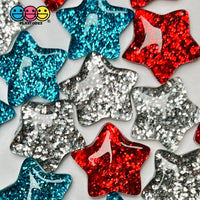 Stars 4Th July Flatback Charms Cabochons Star Red Blue Glitter 15Pcs Charm
