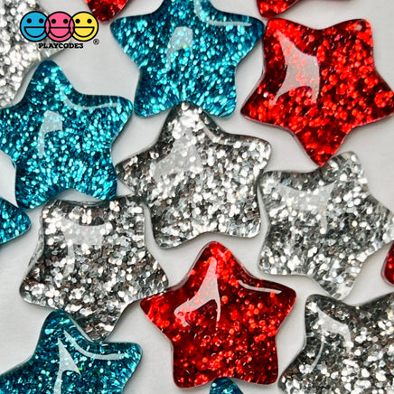 Stars 4Th July Flatback Charms Cabochons Star Red Blue Glitter 15Pcs Charm
