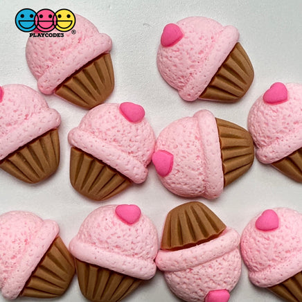 Strawberry Cupcake Pink Heart Valentine’s Day Holiday Flatback Cabochons Decoden Charm 10 Pcs